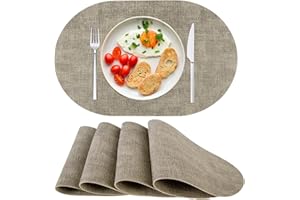 ‎SPFASZEIV Platzsets Abwaschbar Tischsets 4er Set PU-Leder, Hitzebeständig, rutschfest, Platzset für Esstisch, Küche Oval Beige