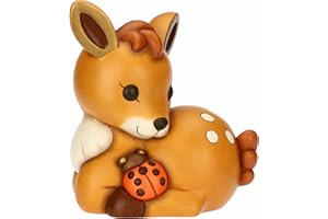 THUN, Cerbiatto Amy con Coccinella in Ceramica, Linea AbbracciAMI, Cerbiatto da Collezione, Idea Regalo per Natale, 26.5 x 19.9 x 29.2 cm