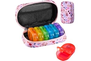 Serfeymi Pill Boxes 7 Day 2 Times a Day AM PM Medicine Organiser Weekly Tablet Organiser Rainbow Pill Box with Portable Zipper Canvas Pill Case for Pills, Supplement, Fish Oils, Vitamin- Pink 01