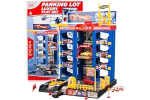 CELMAN Set da gioco per bambini – Multifunzionale auto giocattolo Parcheggio con ascensore e officina con 3 auto in metallo, elicotteri e accessori, giocattolo per bambini dai 3 4 5 6 7 8 anni in su