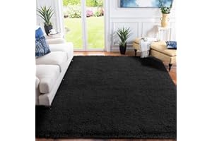 XSIVOD hochflor Wohnzimmer Teppich, Schlafzimmer Bettvorleger, Moderner zottelig flauschig weich Teppiche für Kinderzimmer Anti-Rutsch Unterseite waschbarer Teppich, 140x200 cm, Schwarz