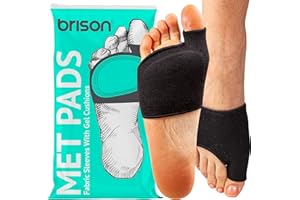 BRISON Metatarsal Pads for Women and Men Ball of Foot Cushion - Gel Sleeves Cushions Pad - Fabric Soft Socks for Supports Feet Pain Relief (Black) Medium