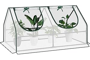 WOLTU Foliengewächshaus Frühbeet, kleines Gewächshaus Balkon, Tomatengewächshaus, mit aufrollbaren Fenstern, 4 Heringe, 140g/m2 PE, Metallrahmen, 120x60x60cm, Weiß