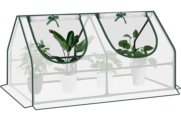 WOLTU Serre de Jardin, Serre Hivernage, Bâche Renforcée en PE de 140 g/㎡, avec 2 Fenêtres Enroulables, Cadre en Tube d'acier, 120x60x60 cm, Blanc