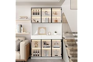 Kebnor Armario de cristal con puerta de 200 cm de alto, armario de vitrina blanco con luces LED, estantería de almacenamiento múltiple para colección, dormitorio, salón, oficina, blanco, marco de