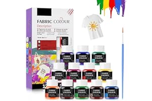 SHOPPGO Pintura para Tela Permanente y Lavable 12x25ml, Pintura de Tela, Pintura Textil, Perfecto para Dibujar Ropa, Zapatos, Camisetas, Jeans, Bolsos y Cualquier tela,Excelente Capacidad de Cobertura