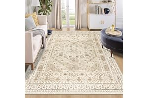 Capslpad Washable Rugs Living Room 160x230cm Distressed Vintage Area Rugs Non-Slip Traditional Oriental Bedroom Carpet Low Pile Thin Floor Mat Rug for Dining Room Kitchen Office Decor, Beige