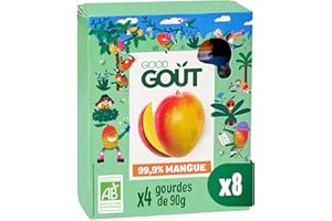 GOOD GOÛT - Gourdes Mangue - Purée De Fruit Format Compote - Dès 3 Ans - 99,9% Mangue - Sans Sucres Ajoutés* - Fabriqué En France - 32x90g