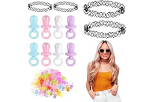 CHCAES Choker Tattoo Kette 90s Set Schnullerkette 90er Jahre Outfit Damen Accessoires Preis Leistung Armband Dekoschnuller Mitgebsel Geschenk für 80 90er mottoparty
