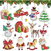 9Pcs 5D Noël Diamant Painting Portes-Clés Pour Enfants Adultes, Kit De