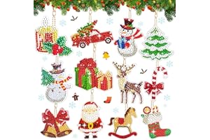 Kuvarix 12PCS Peinture Diamant Noel, Diamant Painting Noel Porte Clé, DIY 5D Diamond Painting Pendentif Ornements, Idéal pour Enfants et Adultes, Clés, Sacs et Sapin de Noël
