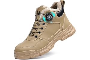 AOACOEBN Winter Sicherheitsschuhe Herren Damen Arbeitsschuhe Wasserdicht Sicherheitsstiefel Leicht rutschfeste Stahlkappenschuhe Warm Gefüttert Arbeitsstiefel mit Drehknopf
