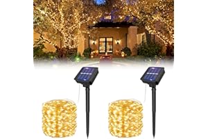 SCNNC Luci Solari Esterno 15M+2M 150LED Catena Luminosa Esterno Solare 8 Modalità Impermeabile IP65 Luce Calda, Lucine da Esterno Giardino Solari Per Patio Albero Natale Matrimonio Festa, 2 Pezzi