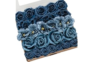 Ling's moment Künstliche Blumen Gefälschte Seide Mohn Faux Schaum Rosen Combo für DIY Hochzeit Sträuße Tafelaufsätze Arrangements Braut Dusche Party Home Decorations, Nautische Marine, 25 Stück