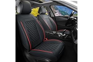 Vankerful Car Seat Covers Front Pair,Universal Fit For Most Cars,SUV,Sedans and Pick-up Trucks,Automotive Faux Leather Vehicle Cushion Covers(Front Pair,Black/Red)