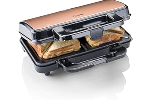 Bestron XL macchina per sandwich, tostapane con rivestimento antiaderente per 2 sandwich, controllo automatico della temperatura e indicatore di pronto, collezione Copper Collection, colore: Rame