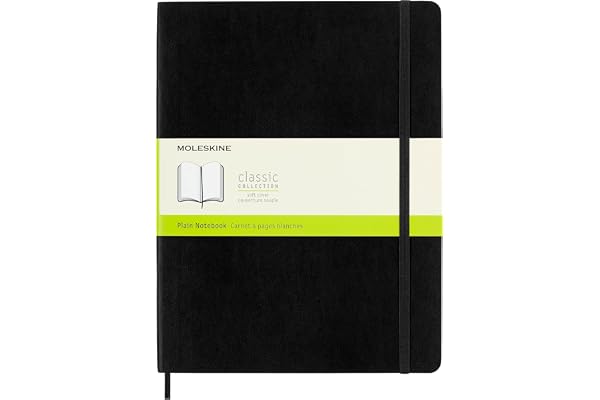 Moleskine - Carnet de Notes Classique Papier à Pages Blanche - Journal Couverture Souple et Fermeture par Elastique - Couleur Noir - Taille Très Grand Format 19 x 25 cm - 192 Pages