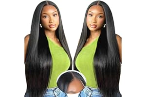 EOOL 34 Pouces 200% Densité Straight Perruque femme naturelle 9X6 HD Max Part Lace Perruque Cheveux Humain Sans Colle Glueless Wig human Hair Pré-pincé pré-coupé For Women Friendly To Beginners(86cm)