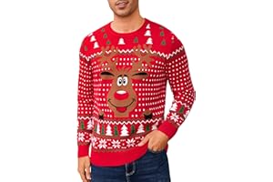 Leversic Pull de Noel Hommes Hiver Drole Noël Sweat Chaud Christmas Jumper Manches Longues Homme Doux Confortable S-XXL