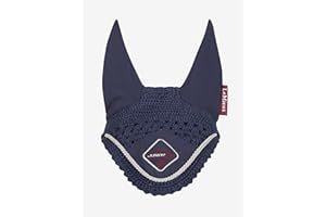 LeMieux Junior Pro Fly Hood in Navy with Soft Lycra Ear - 3 Way Close Knit Crochet - Sport Horse Wear for Competitive Rider - Small
