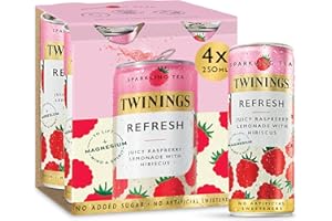 Twinings Refresh - Raspberry & Lemon Flavoured Sparkling Tea-Refreshing Fruity Beverage(4X250ml Cans)-No Added Sugar, Low in Caffeine/Calorie, Healthy Alternative,Antioxidant Rich,Vegan,Gluten Free