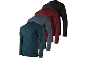 REAL ESSENTIALS 4 Pack: Men's Dry-Fit Moisture Wicking Performance Long Sleeve T-Shirt, UV Sun Protection Outdoor Active Athletic Crew Top