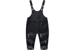 KIDSCOOL SPACE Salopette di Jeans per Bebè,Salopette Jean con Fori Strappati Alla Moda