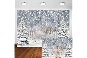 Avezano Winter Christmas Backdrop Xmas Holiday Party Banner Pine Tree Glitter Snowy Forest Background Portrait Studio Booth Photobooth Props (6ft x 4ft)