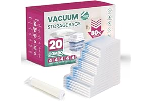 Simple Deluxe Vacuum Storage Bags 24 Pack Multi-Size Bundle | 4x Jumbo(70x100cm)/4x Large/4x Medium/4x Small/4x Roll-Up Bags with Hand Pump for Underbed Storage, Seasonal Clothes & Duvets