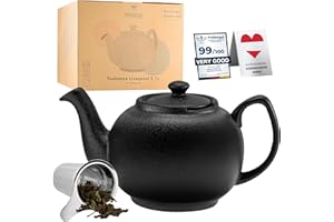 Teekanne mit Siebeinsatz Liverpool Mit Edelstahlahl Sieb aus Keramik von URBAN LIFESTYLE, Teekanne die tropffrei ist. Keramik Mit Siebeinsatz Teapot (Schwarz Matt 1.1L)