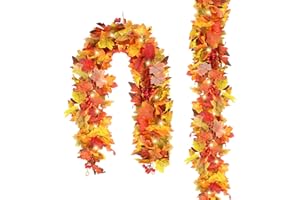 HYWEAN HOMD 2 Piezas de Decoracion Otoño, Plantas Artificiales Decorativas de Guirnalda Incluye 4 Ganchos y Luz Halloween y Decoración Invierno, 175cm