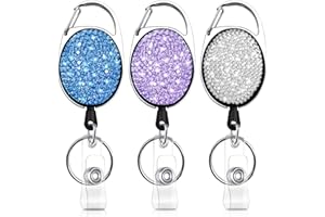 WONWOOD_DIRECT Schlüsselanhänger Ausziehbar 3 Stück JoJo Ausweis, Schlüsselband Ausziehbar, Schlüssel Jojo Glitzer, Einziehbarer Schlüsselanhänger Ausweishalt Ausziehbar Jojo (blau, silber, lila)