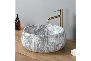 DILECI – Vasque Ronde Creuse Effet Gris Zébré Ø40 cm – Lavabo à Poser Design Contemporain – Finition Minérale Élégante – Idéal Salle de Bain Moderne – Installation Facile et Entretien Simple