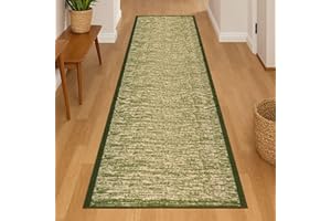 Bravich RugMasters Blend Green Rubber Backed Non Slip Machine Washable Very Long Hallway Hall Runner Narrow Rugs Custom Length Stair Mats 2'2"x8'FT (66x244cm)