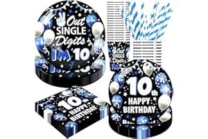 BOIKOKY Decorazioni per il 10° compleanno per ragazzi, decorazioni per feste di compleanno per bambini di 10 anni, 120 pezzi a doppia cifra, Happy 10th Birthday Include piatti di carta, tovaglioli, tazze e