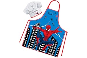 Sorrisini Fartuch kuchenny dla dzieci, Kapelusz szefa kuchni dla dzieci, Fartuch i regulowany kapelusz szefa kuchni do gotowania, Pieczenia lub malowania 3-8 lat Spiderman City