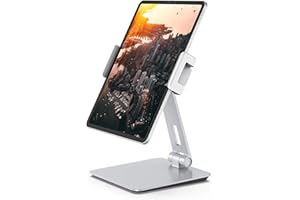 Maxonar Support IPad,Support Tablette Alliage D'aluminium Robuste Réglable-Base de Support iPad Pro 12.9 360°Pivoter et Pliante,Convient pour la Cuisine,la Table de Chevet,Le Bureau(4-14 inch,Argent)