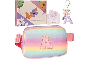 ONETOALL Initial Bumbags for Kids, Gifts for 7 8 9 10 Year Old Girls, Crossbody Bags Lightweight for Kids, Waist Bag & Fanny Pack with Key's Chain