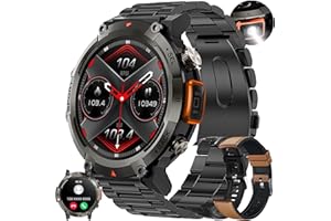 MYSHUN Smartwatch Herren mit Telefonfunktion,1,45”Touchscreen 5ATM Wasserdicht Sportuhr Aktivitätstracker mit Blutdruckmessung, SpO2, Taschenlampe, 123 Sportmodi, Militär Uhr kompatibel mit iOS Android