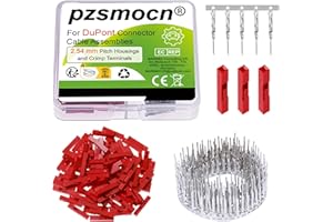 Pzsmocn 100 Sets / 200 Pieces for Dupont 2.54 mm Pitch 1-Pin Adapter Connector Male Housing Red Socket Terminal Compatible with Wires Cable 30-26 AWG Accessories, Header Crimp Pins Kit