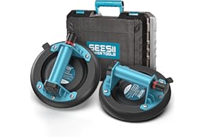 SEESII 8" Ventosas para Cristal, 2 Piezas Ventosas para Azulejos Máx Cargas 200KG, Ventosa de Vidrio Profesional para Levantar Vidrio, Azulejos, Mármol