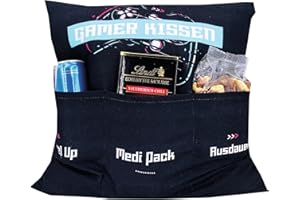 ‎KAMACA KAMACA Gamerkissen Dekokissen mit weicher Füllung 43 x 43 cm mit 3 befüllbaren Taschen Geschenk Männer Gamer Zocker Teenager für Gaming-Sessions Vatertag Geburtstag Weihnachten (Gamerkissen)