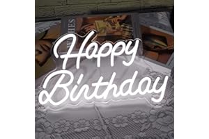 HFHUNGKEONG Décoration murale néon Happy Birthday Décoration murale pour mariage bar Noël maison fête Cadeau pour enfants avec interrupteur à intensité LED Happy Birthday Alimentation USB néon 5 V (blanc)