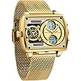 MEGALITH Watches Mens Stylish Digital Analogue Large Face Square Multi-Time Zone Wristwatch