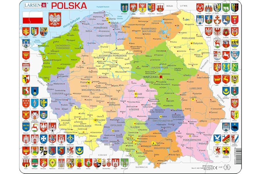 Larsen K97 Poland Political Map, Polish Edition, 70 Piece Boxless Tray & Frame Jigsaw Puzzle