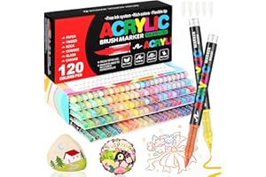 WOGOPRO 120 Couleurs Feutre Acrylique, Marqueur Acrylique, Liquide Direct Acrylic Paint Marker, Stylo Acrylic pour Coloriage, Calligraphie, Bois, Pierre, Toile, Céramique