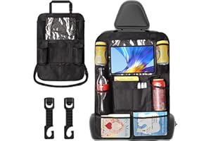 Aohcae Car Seat Organiser,Kids Back Seat Organiser,10 Storage Pockets with iPad Tablet Screen Holder,Car Tidy Organiser,with 2Pcs Car Headrest Hooks