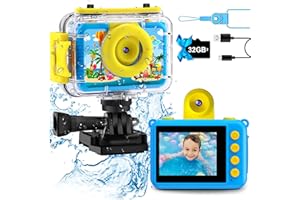 GKTZ Appareil Photo Enfant Étanche,Caméra Vidéo sous-Marine Enfants Appareil Photo Selfie Numérique avec Jeux Cadeaux de Noël pour Les garçons 3-12,Jouet avec Écran 2 Pouces,Carte TF 32 Go-Bleu