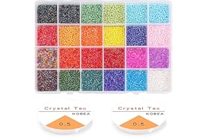 YHOLIN 12000 Stück 2mm Glasperlen kleine Regenbogen Pony Rocailles Perlen zum Auffädeln Bastelperlen Set mit Elastischen Schnur Schnüre für DIY Armbänder Halsketten Schmuck Basteln Schmuckherstellung