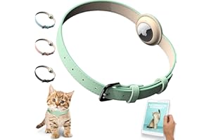 SYLB AirTag,Collar para gatos de piel suave, con guía completa para gatos (libro electrónico gratuito), adaptador de GPS para Apple Air Tag para la máxima seguridad y localización de su gato. (verde)